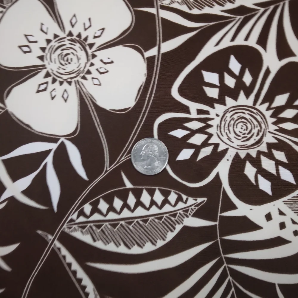 FABRIC Tropical Flora On Brown Synthetic Blend, Beautiful Hand, 2 Yd X 54 In